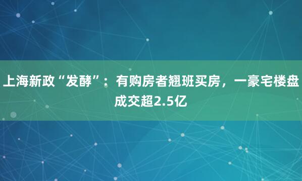上海新政“发酵”：有购房者翘班买房，一豪宅楼盘成交超2.5亿