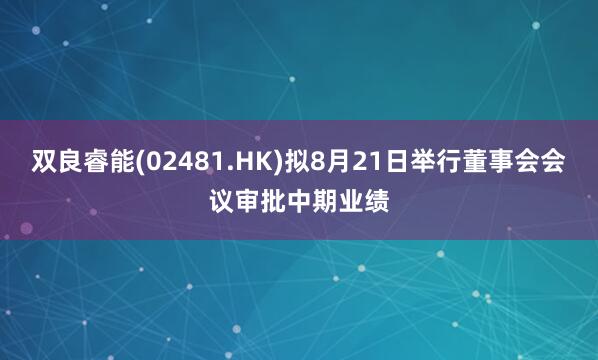 双良睿能(02481.HK)拟8月21日举行董事会会议审批中期业绩