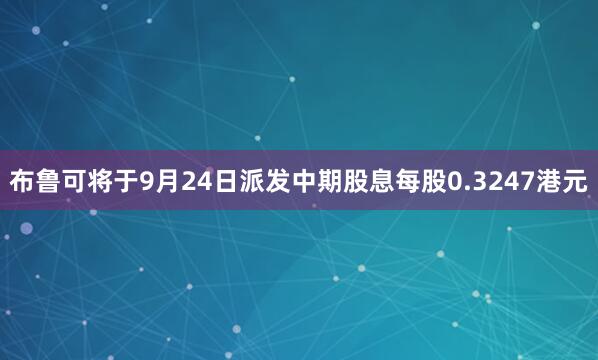 布鲁可将于9月24日派发中期股息每股0.3247港元