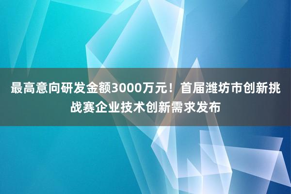最高意向研发金额3000万元！首届潍坊市创新挑战赛企业技术创新需求发布