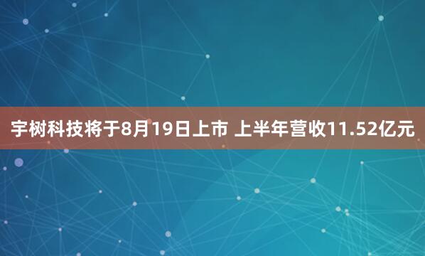 宇树科技将于8月19日上市 上半年营收11.52亿元
