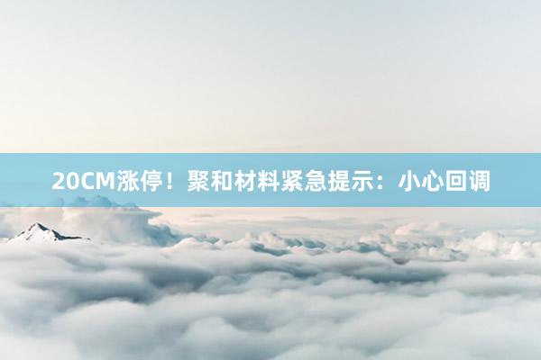 20CM涨停！聚和材料紧急提示：小心回调