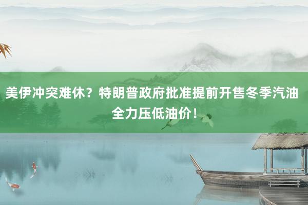 美伊冲突难休？特朗普政府批准提前开售冬季汽油 全力压低油价！