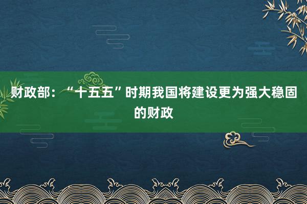 财政部：“十五五”时期我国将建设更为强大稳固的财政