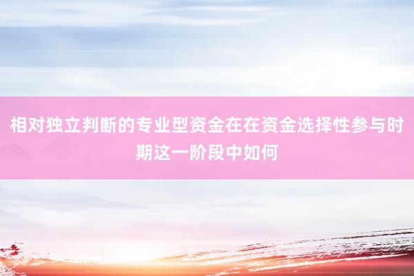 相对独立判断的专业型资金在在资金选择性参与时期这一阶段中如何