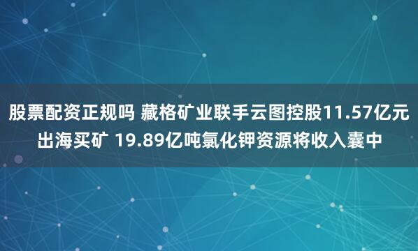 股票配资正规吗 藏格矿业联手云图控股11.57亿元出海买矿 19.89亿吨氯化钾资源将收入囊中