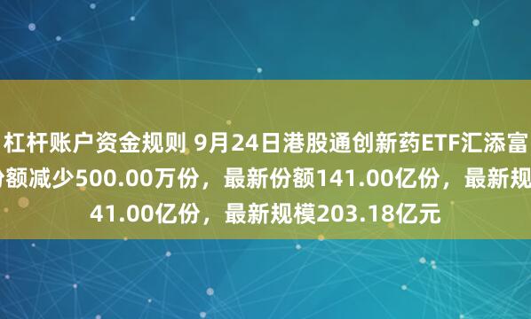 杠杆账户资金规则 9月24日港股通创新药ETF汇添富（159570）份额减少500.00万份，最新份额141.00亿份，最新规模203.18亿元